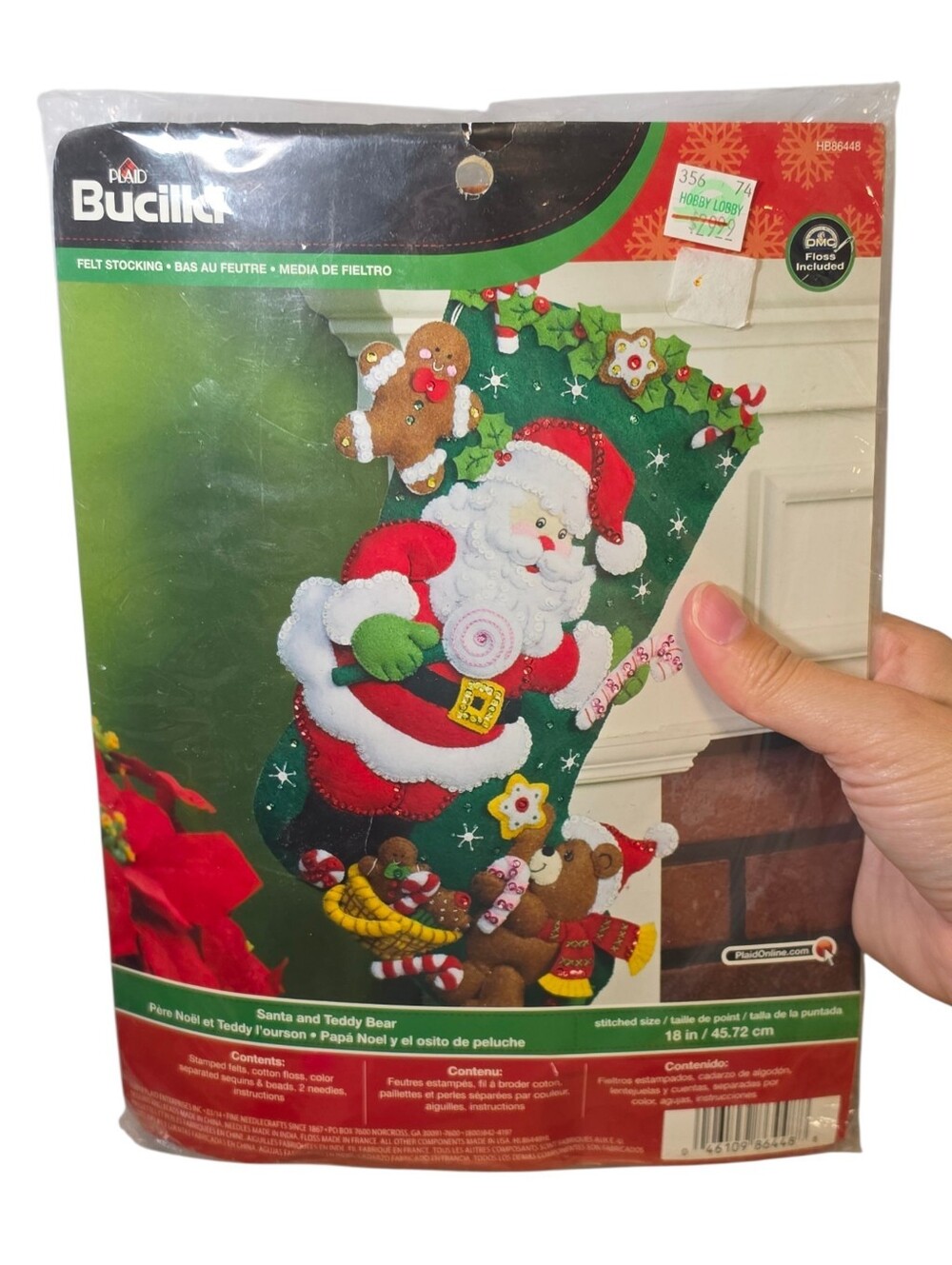 2014 Bucilla Plaid HB86448 Santa And Teddy Bear Felt Christmas Stocking Kit